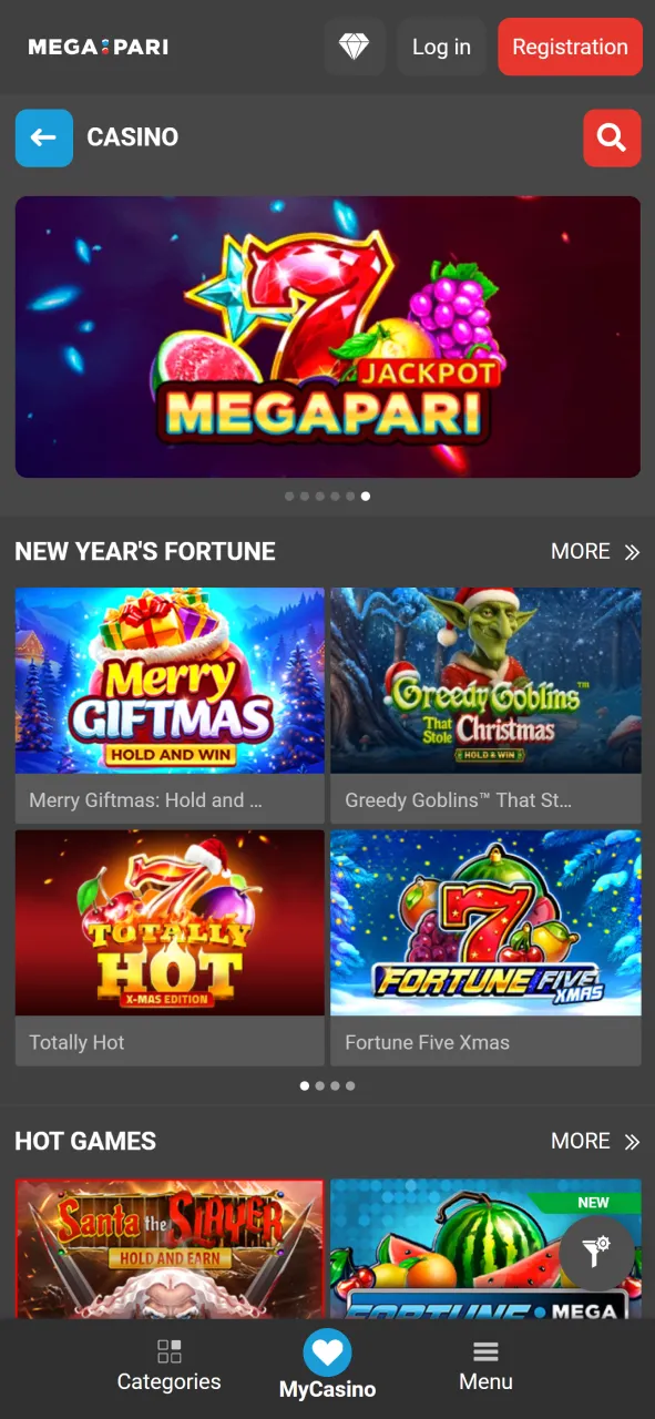 Play mobile optimized casino games on the official Megapari app interface.