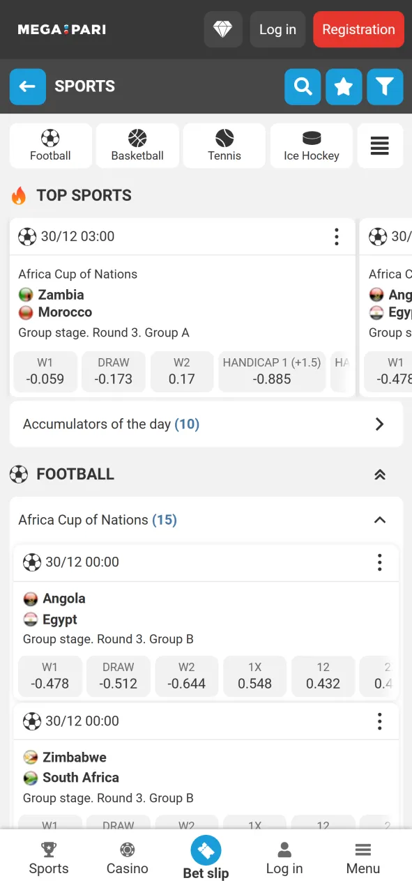 Place sports bets on live events through the official Megapari app.