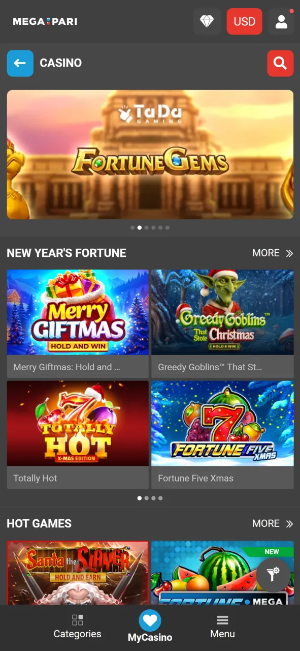 Choose your favorite licensed slot on the official Megapari website.