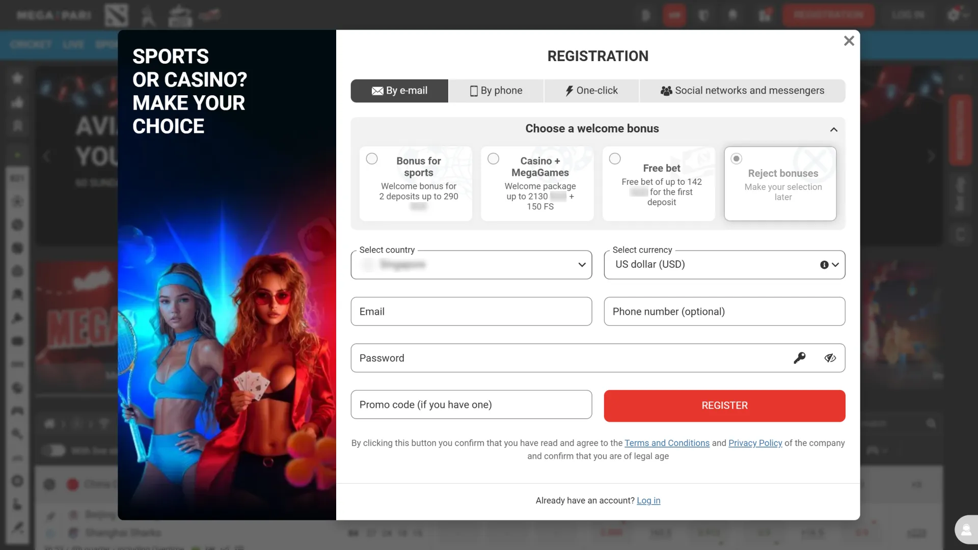 Register a new account on the official Megapari platform to play.