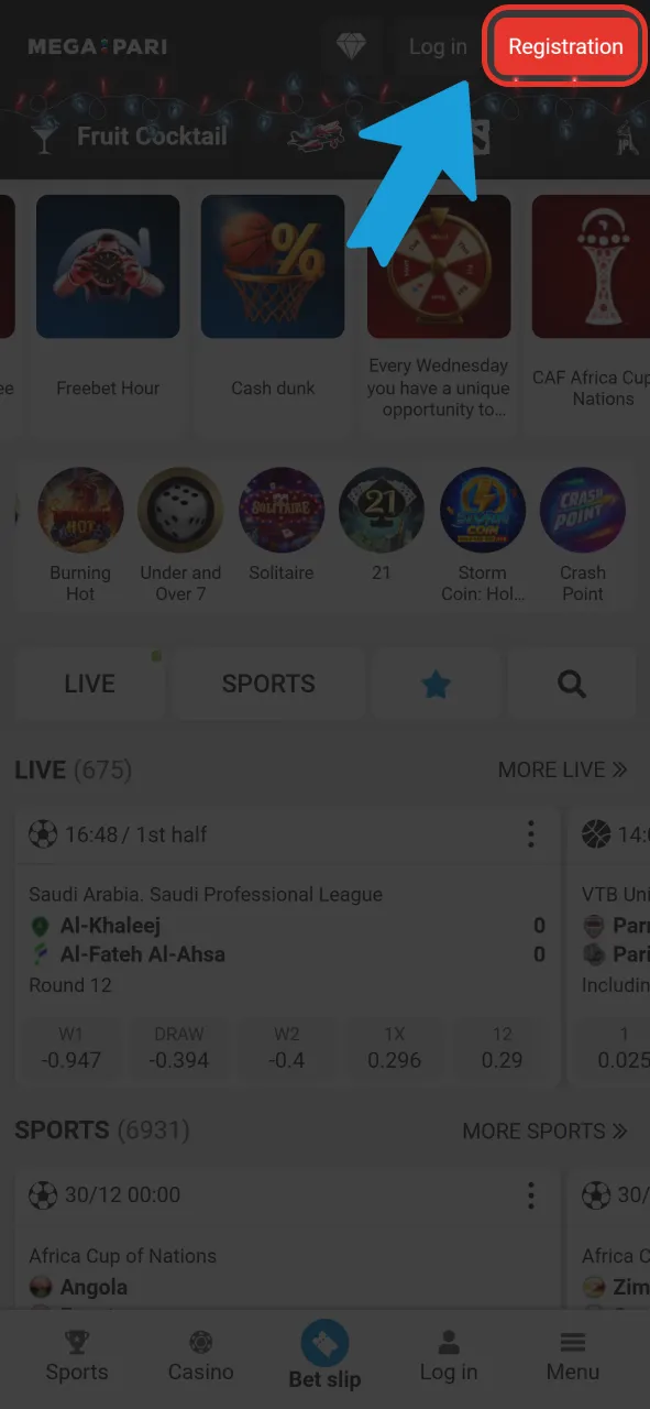 Open the registration form on the official Megapari website now.