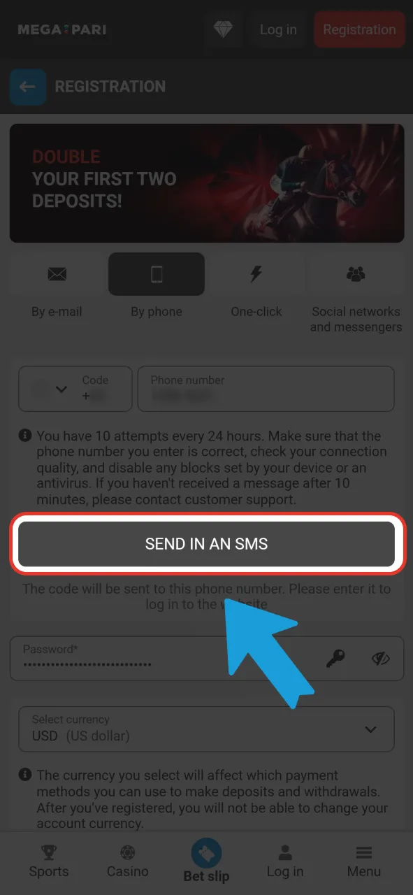 Verify your mobile phone number on the official Megapari platform.