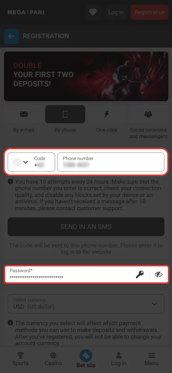 Fill in your personal details on the official Megapari website.