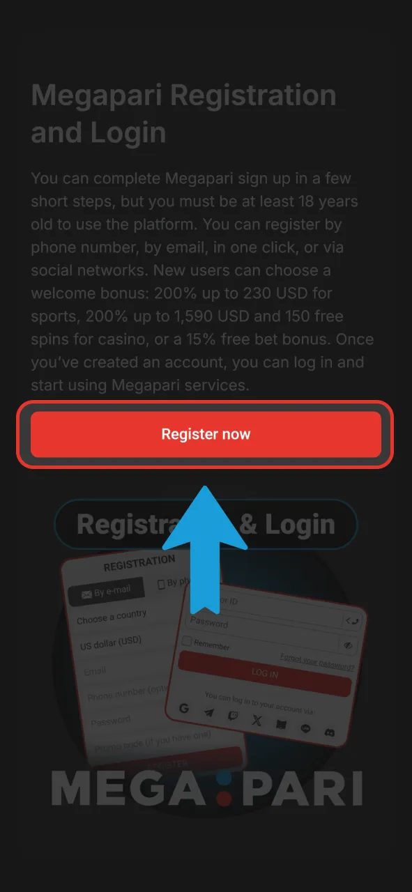 Open the registration form on the official Megapari website today.