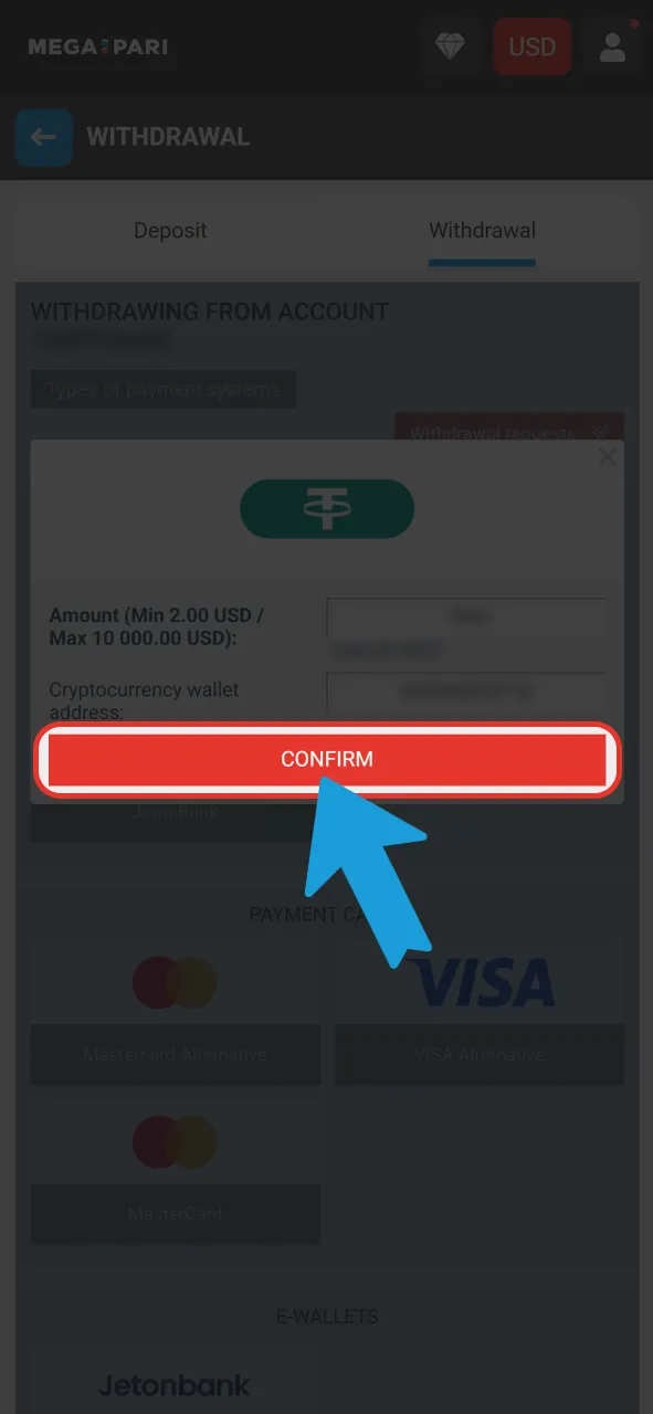 Confirm your winning withdrawal on the official Megapari platform today.
