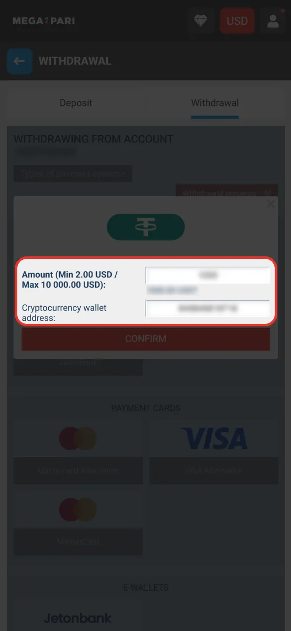 Enter your payout details on the official Megapari website safely.