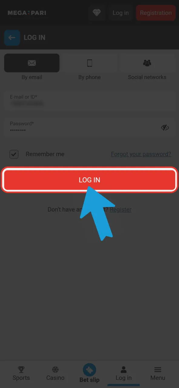 Sign in to your account on the official Megapari website.