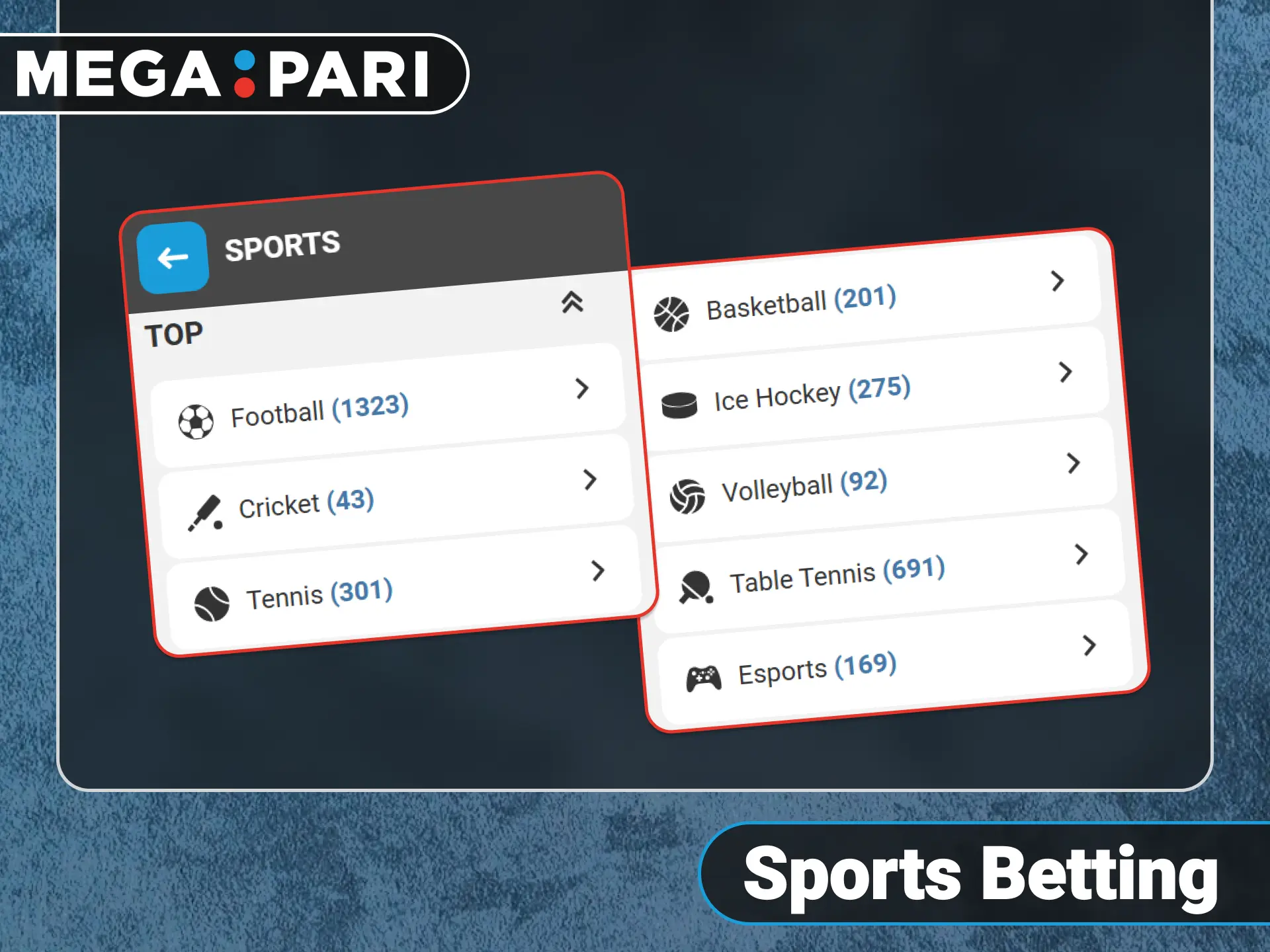 Bet on thirty different sports via official Megapari betting website.