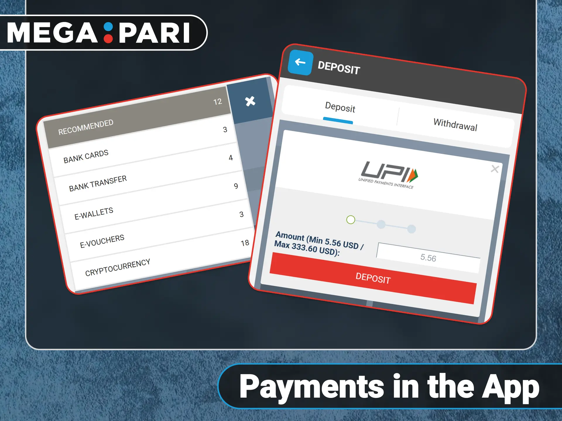 Deposit and withdraw funds securely within the official Megapari app.