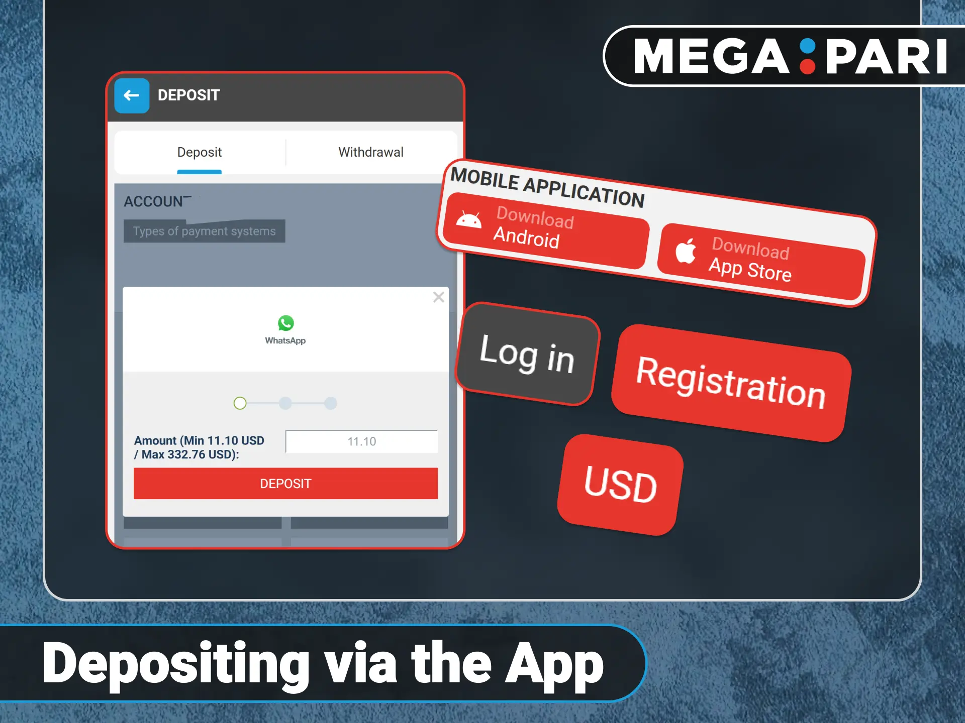 Replenish your gaming balance using the official Megapari mobile application.