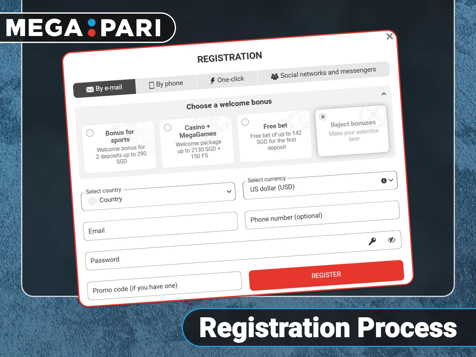 Create a new user profile on the official Megapari website.