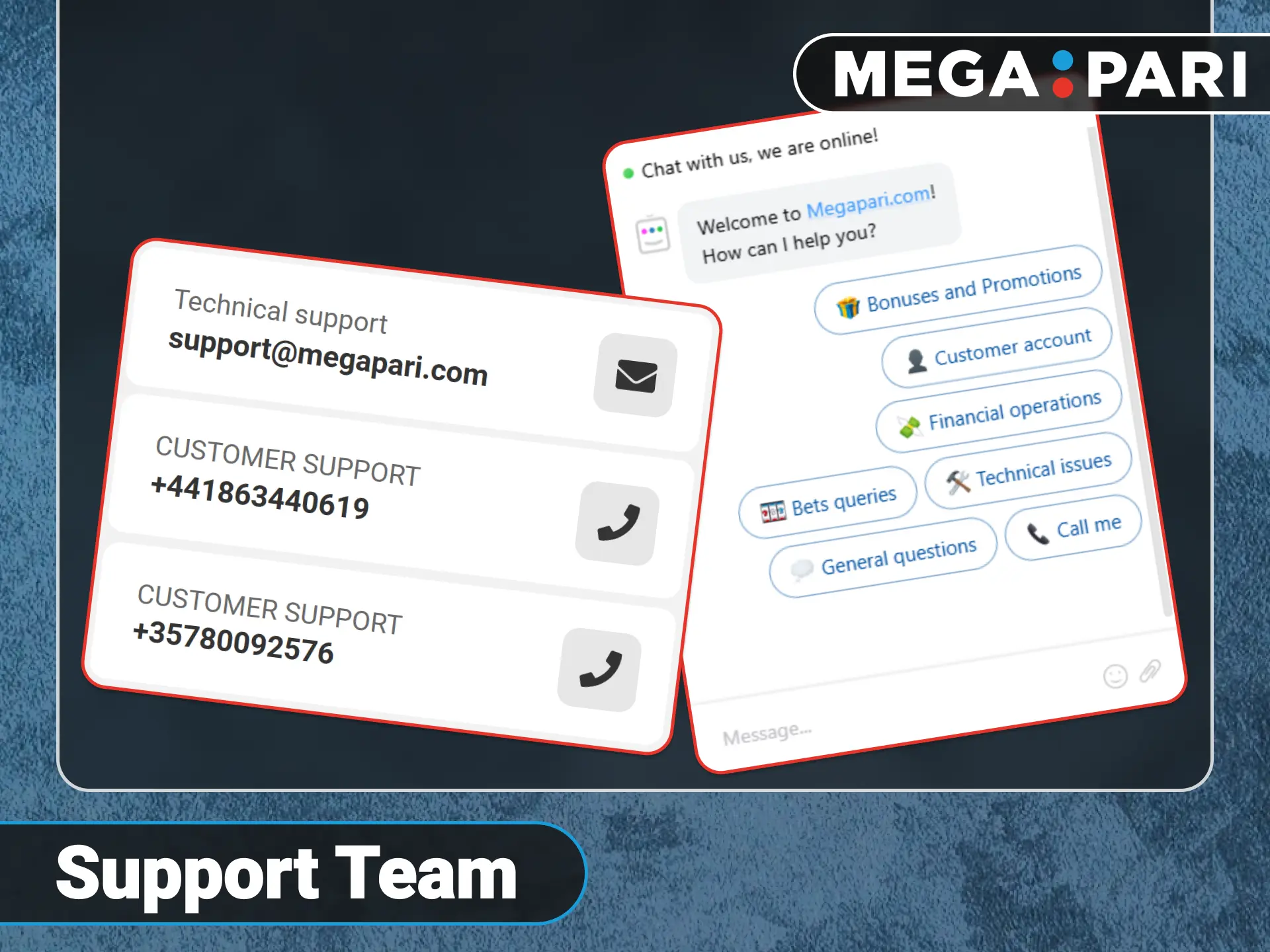 Access professional twenty four seven customer help on official Megapari.