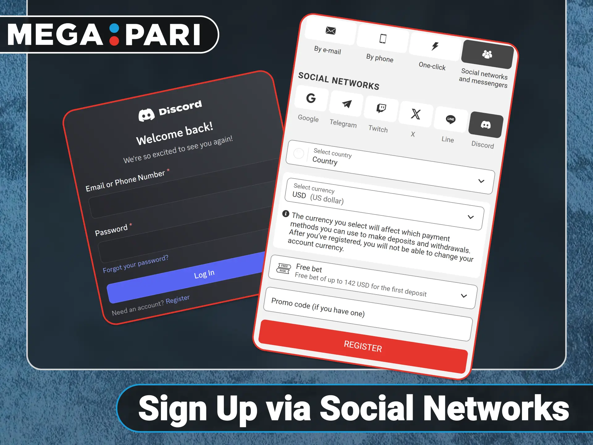 Register quickly through social media on official Megapari betting platform.