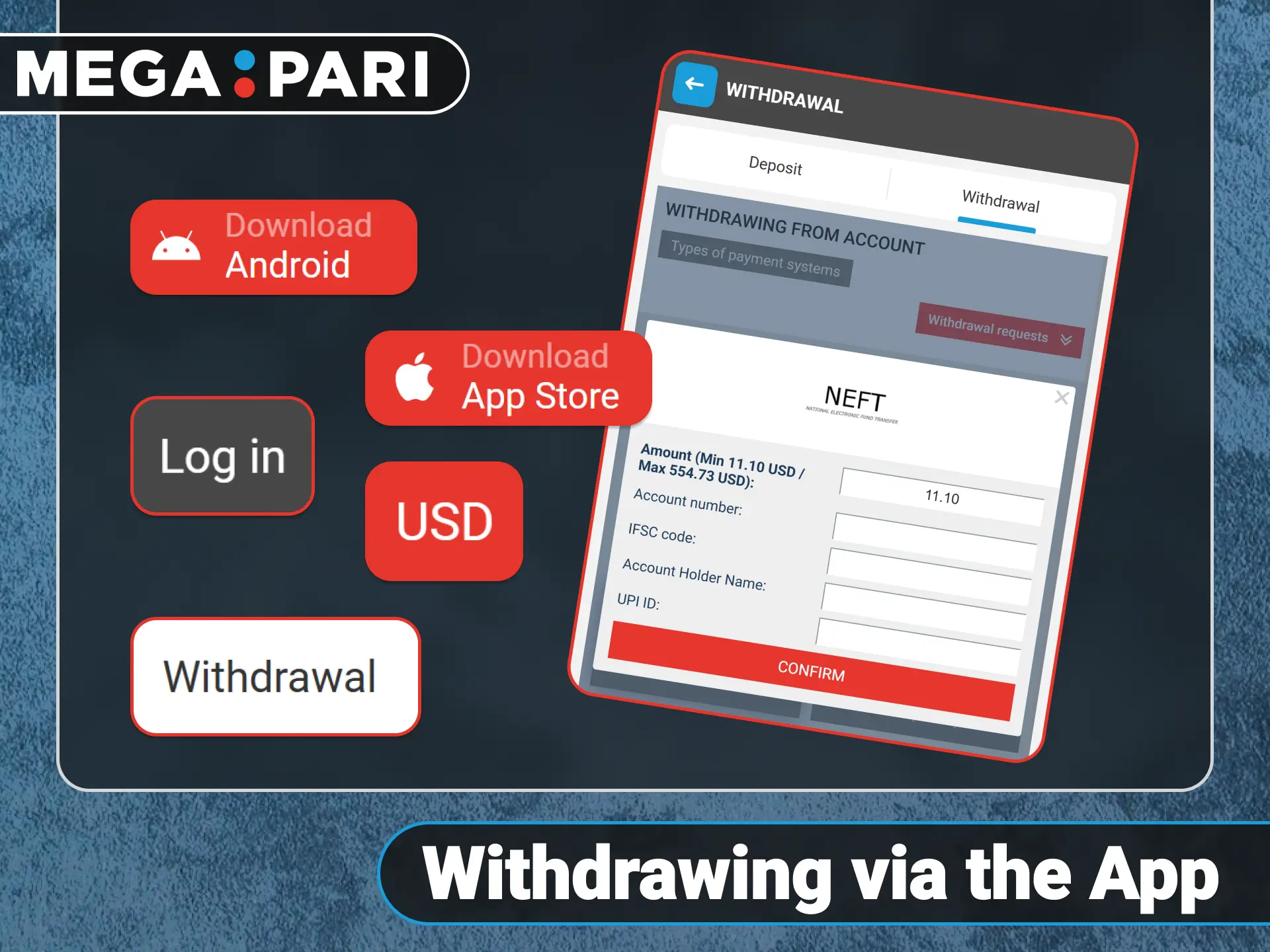Request your winning payouts through the official Megapari mobile app.