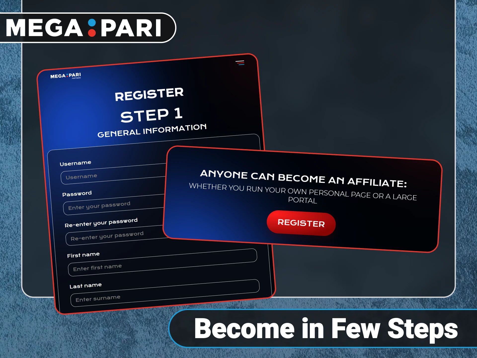 Follow a simple registration process to become a Megapari affiliate, whether you run a personal page or a large portal.