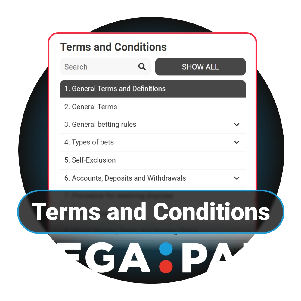 Review the general terms and conditions, including betting rules and account policies, at Megapari.